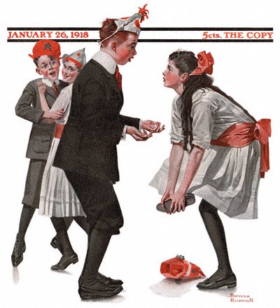 The Saturday Evening Post cover from the January 26, 1918 issue - Children Dancing at a Party by Norman Rockwell