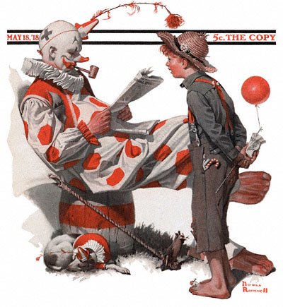 The May 18, 1918 Saturday Evening Post cover by Norman Rockwell entitled Clown and Boy