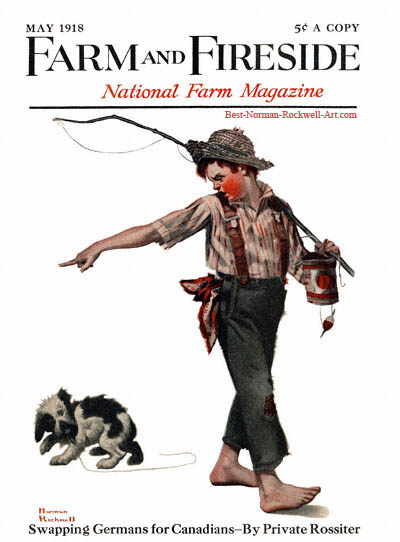 Go Home or Boy and Dog Fishing by Norman Rockwell appeared on Farm And Fireside cover May 1918