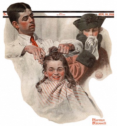 The August 10, 1918 Saturday Evening Post cover by Norman Rockwell entitled Boy at Barber