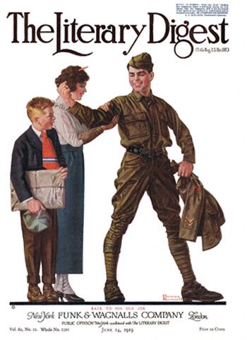 Back to His Old Job or Soldier Flexing His Muscle by Norman Rockwell from the June 14,1919 issue of The Literary Digest