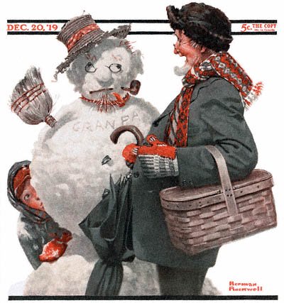 The December 20, 1919 Saturday Evening Post cover by Norman Rockwell entitled Grandfather and Snowman