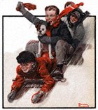 Norman Rockwell's Four Boys On a Sled from the December 27, 1919 Country Gentleman cover