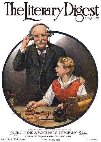 Grandpa Listening in on the Wireless by Norman Rockwell from the February 21,1920 issue of The Literary Digest