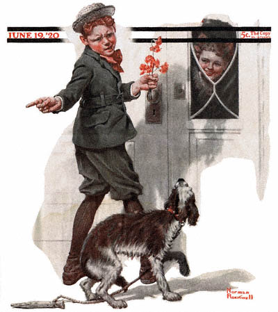 The June 19, 1920 Saturday Evening Post cover by Norman Rockwell entitled Boy Sending Dog Home