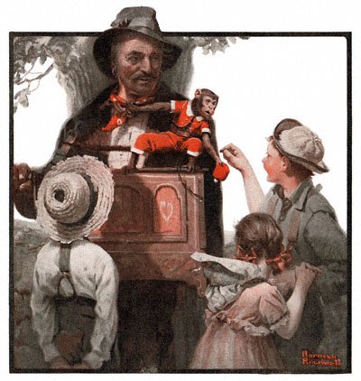 Norman Rockwell's 'The Organ Grinder' appeared on the cover of The Country Gentleman on 7/31/1920