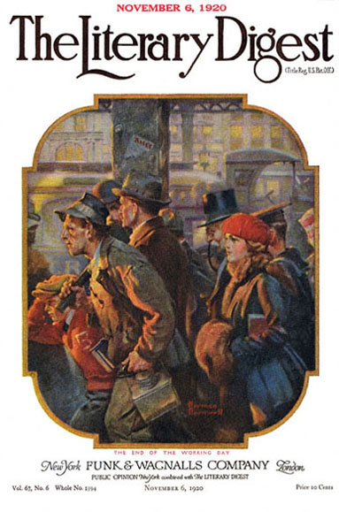 At the End of the Working Day by Norman Rockwell from the November 6, 1920 issue of The Literary Digest