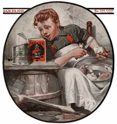 The January 29, 1921 Saturday Evening Post cover by Norman Rockwell entitled Boy Reading Pirate Stories