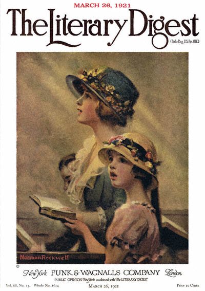 Mother and Daughter Singing in Church by Norman Rockwell from the March 26,1921 issue of The Literary Digest