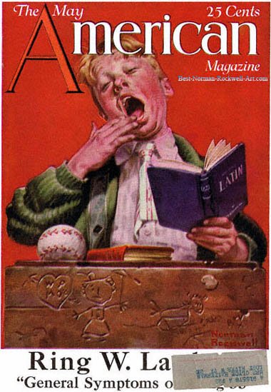 The Sleepy Scholar by Norman Rockwell appeared on American Magazine cover May 1921