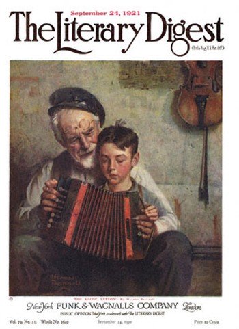 The Music Lesson or Old Man and Boy Playing Concertina by Norman Rockwell from the September 24,1921 issue of The Literary Digest