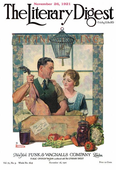 Couple Uncrating Turkey by Norman Rockwell from the November 26, 1921 issue of The Literary Digest