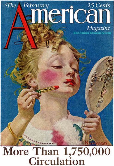 Little Girl with Lipstick by Norman Rockwell, American Magazine cover February 1922