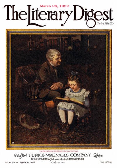 The Reading Hour or Little Girl Reading to Grandfather by Norman Rockwell from the March 25,1922 issue of The Literary Digest