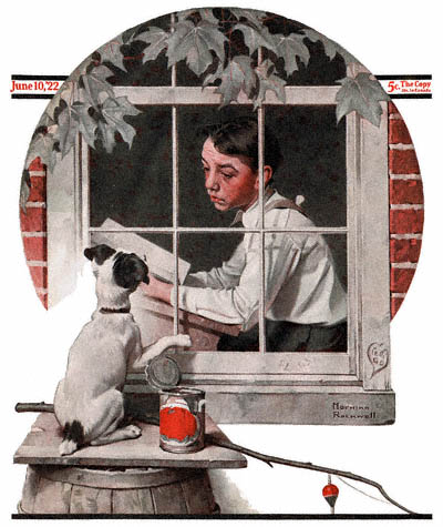 The June 10, 1922 Saturday Evening Post cover by Norman Rockwell entitled Schoolboy Gazing Out the Window