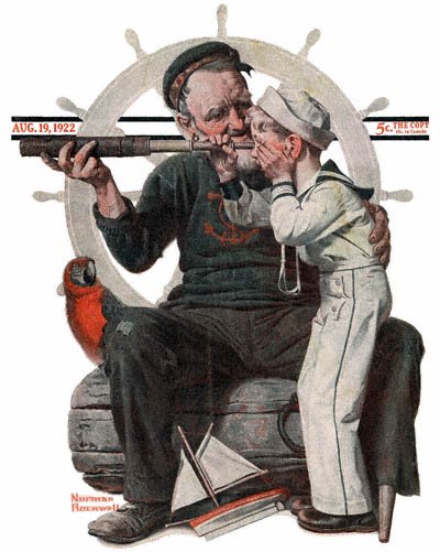 The August 19, 1922 Saturday Evening Post cover by Norman Rockwell entitled Boy Looking Through Telescope