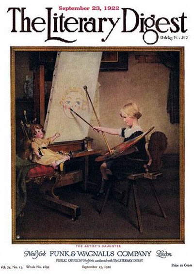 The Artist's Daughter or Little Girl with Palette at Easel by Norman Rockwell from the February 25, 1922 issue of The Literary Digest