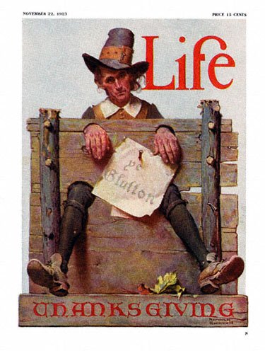 For Thanksgiving, Ye Glutton by Norman Rockwell appeared on Life Magazine cover November 22, 1923