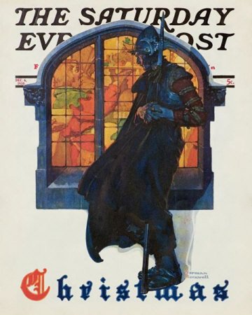 Norman Rockwell: Christmas: Knight Looking In Stained Glass Window