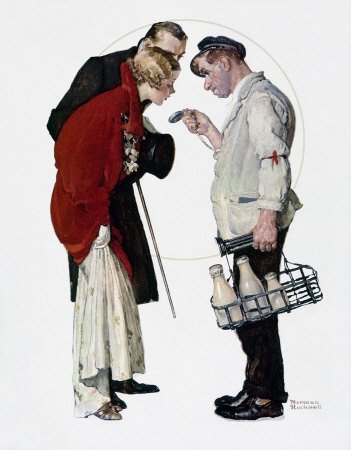 The March 9, 1935 Saturday Evening Post cover by Norman Rockwell entitled Couple With Milkman