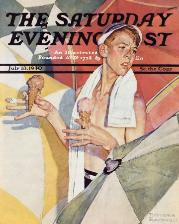 The July 13, 1940 Saturday Evening Post cover by Norman Rockwell entitled Boy With Melting Ice Cream Cones