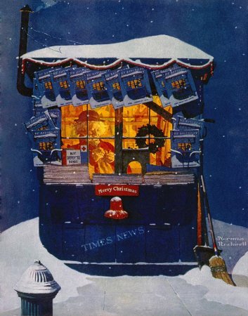 Norman Rockwell: News Kiosk in the Snow