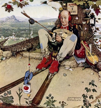 The March 31, 1945 Saturday Evening Post cover by Norman Rockwell entitled April Fool: Fishing