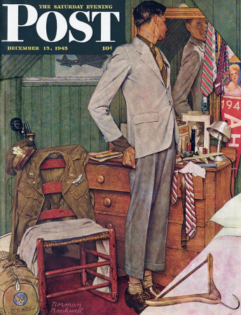 The December 15, 1945 Saturday Evening Post cover by Norman Rockwell entitled Back To Civies