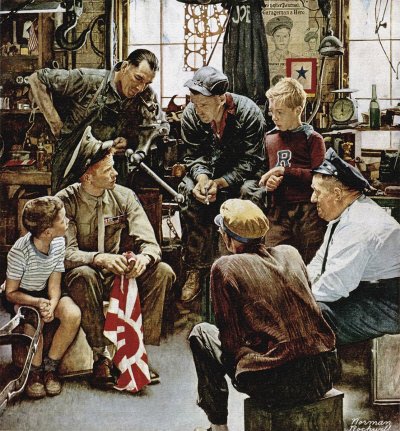 The October 13, 1945 Saturday Evening Post cover by Norman Rockwell entitled Homecoming Marine