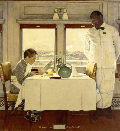 The December 7, 1946 Saturday Evening Post cover by Norman Rockwell entitled Boy In Dining Car