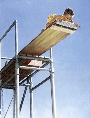 The August 16, 1947 Saturday Evening Post cover by Norman Rockwell entitled Boy On HighDive