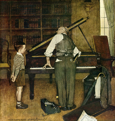 The January 11, 1947 Saturday Evening Post cover by Norman Rockwell entitled Piano Tuner
