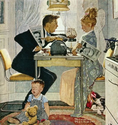 The October 30, 1948 Saturday Evening Post cover by Norman Rockwell entitled Breakfast Table Political Argument