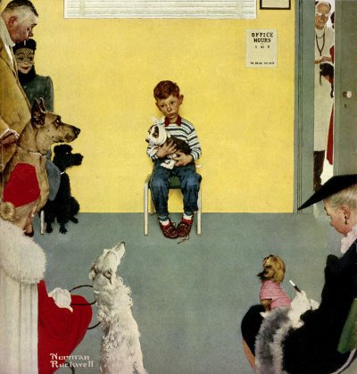 The March 29, 1952 Saturday Evening Post cover by Norman Rockwell entitled Boy in Veterinarian's Office