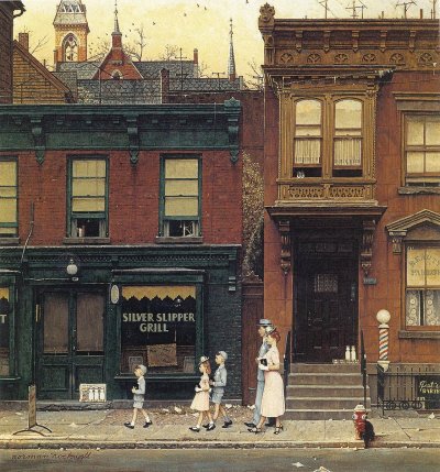 The April 4, 1953 Saturday Evening Post cover by Norman Rockwell entitled Walking to Church