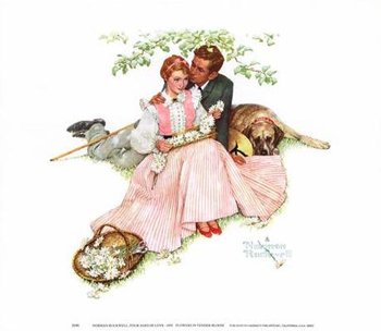 The Four Seasons Calendar from 1955 featured this Norman Rockwell illustration, Flowers in Tender Bloom or Courting Couple