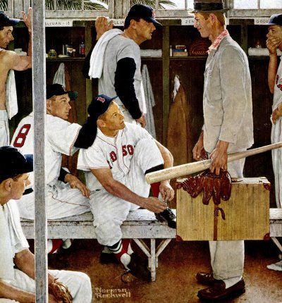 The March 2, 1957 Saturday Evening Post cover by Norman Rockwell entitled Red Sox Locker Room
